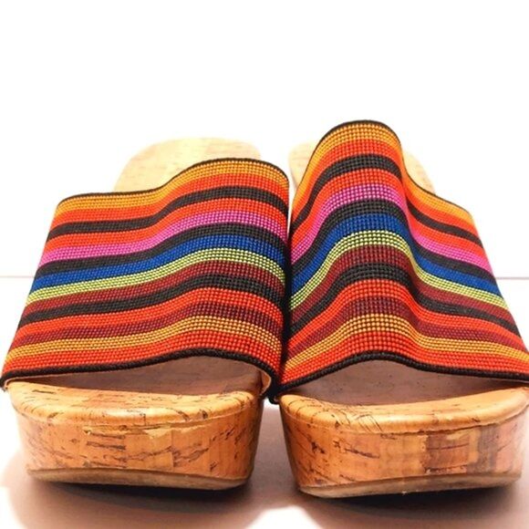 MONTEGO Bay Womens Size 6.5 Wedge Sandal Striped Rainbow Slip On Heel Colorful - Picture 6 of 11
